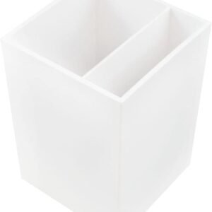 Plastic Pen Holder — White — Desktop Pencil Cup — Sold individually: Office Supplies