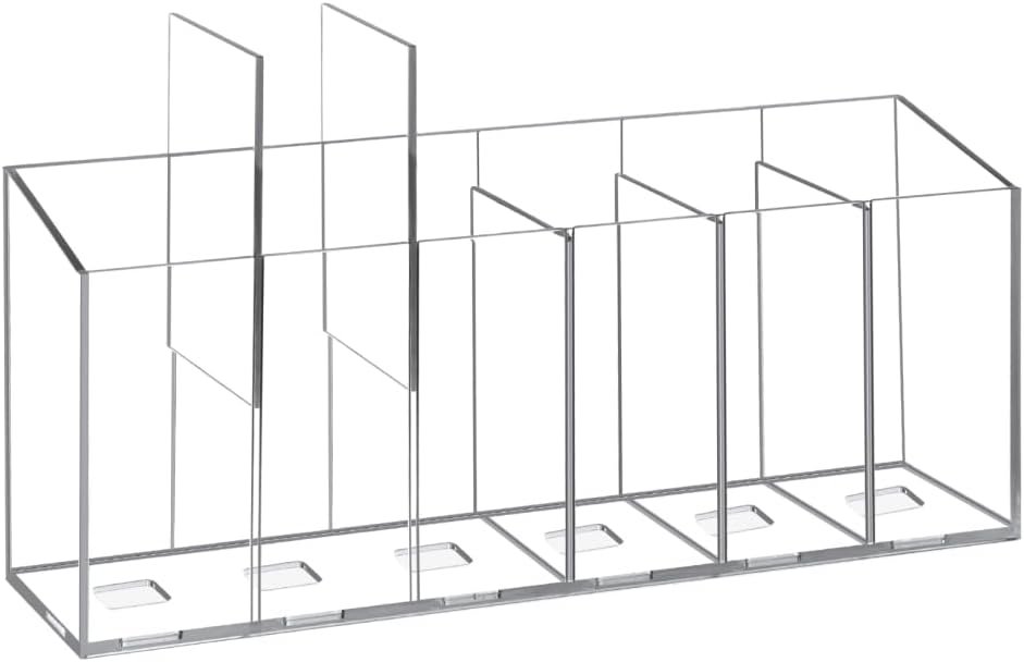 Acrylic storage box (1 piece), 6-compartment design (including removable dividers), can be used as a makeup brush holder, pen holder, desktop accessory holder, cosmetic holder, office stationery holder, bathroom and kitchen supplies holder: Office Supplies