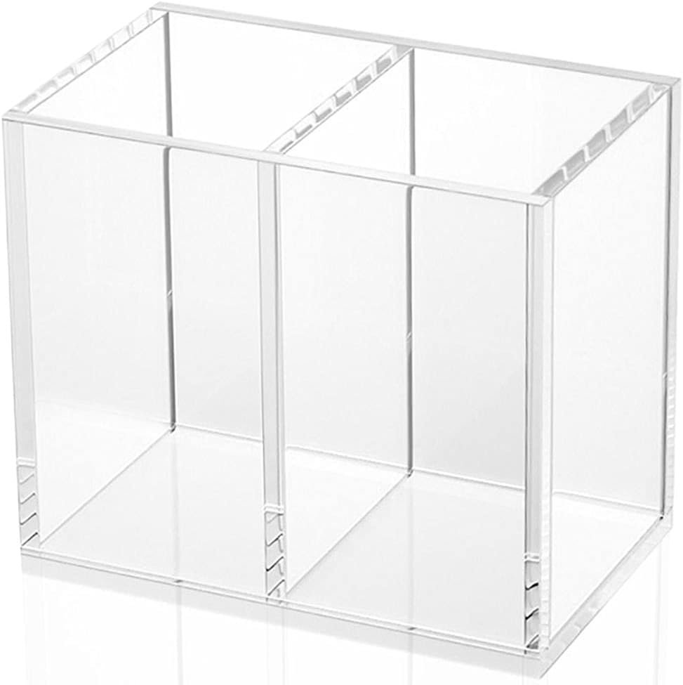 Acrylic Pen Holder (Double Compartment Design), Transparent Pencil Storage Cup, suitable for desktop and desktop accessory storage: Office Supplies
