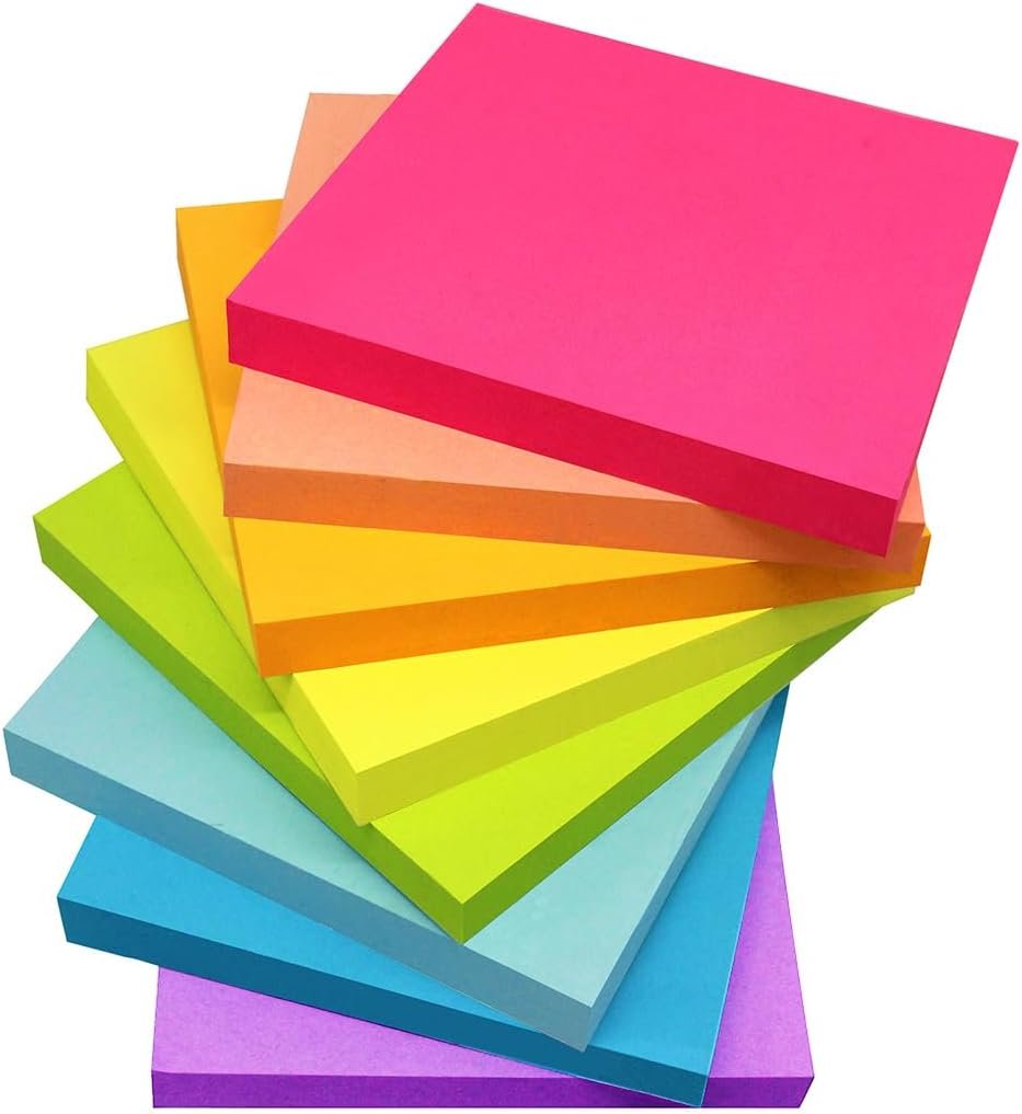 Sticky Notes 3x3 Inches,Bright Colors Self-Stick Pads, Easy to for Home, Office, Notebook, 82 Sheets/pad