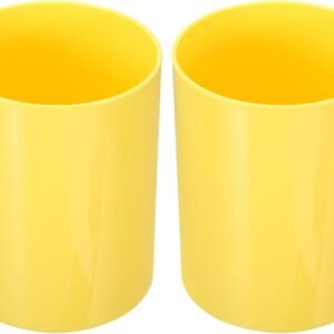 Pencil holder (2 pieces), round plastic pen/makeup brush holder, desktop stationery organizer, suitable for home and office, yellow: Office Supplies