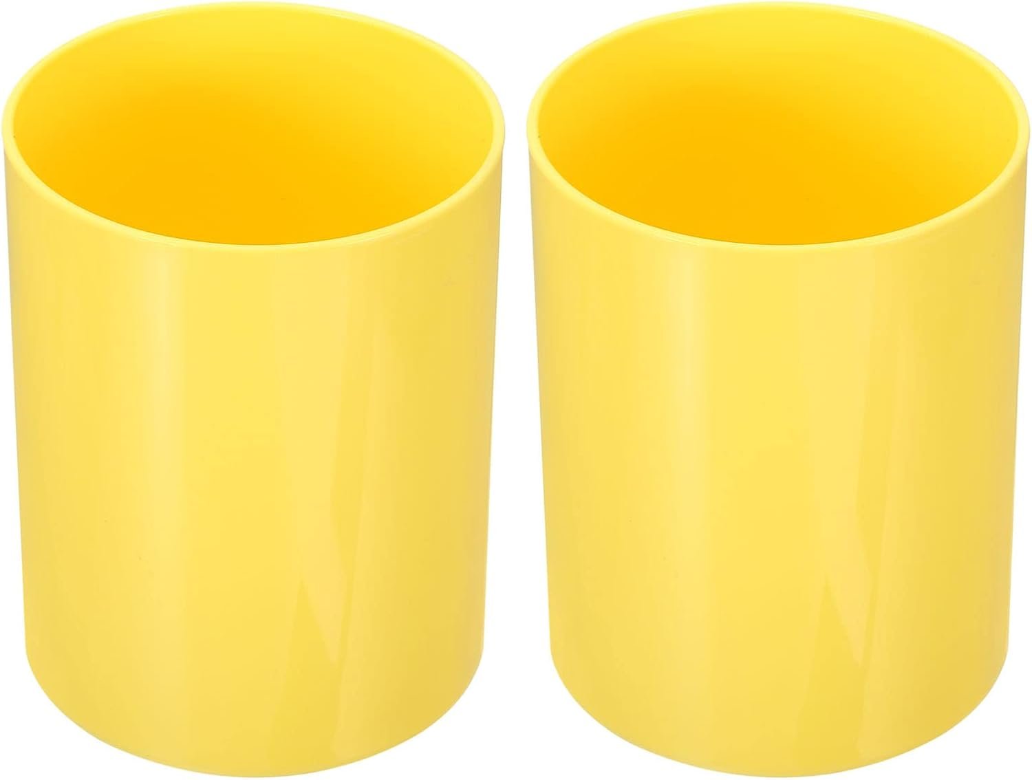 Pencil holder (2 pieces), round plastic pen/makeup brush holder, desktop stationery organizer, suitable for home and office, yellow: Office Supplies