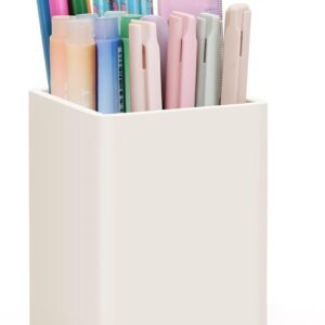 Desktop Pen Holder — Nordic elegant style, square silicone soft and minimalist pen holder — waterproof multi-functional desktop pen and cup organizer, suitable for home, children and school office supplies (beige): Office Supplies