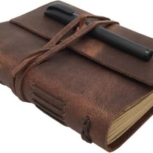 Leather Journal Lined Notebook, Handmade Genuine Leather Bound Daily A5 Notepad for Men & Women 240 Kraft Pages Large 6 x 8 in, Gift for Art Sketchbook, Travel Journal to Write in