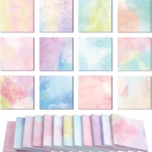 12 Pads 720 Sheets Watercolor Sticky Notes 2.8 x 2.8 Inches Cute Self Stick Note Pads Funny Self Adhesive Memo for Office School Home Students Teachers Gift (Pastel)
