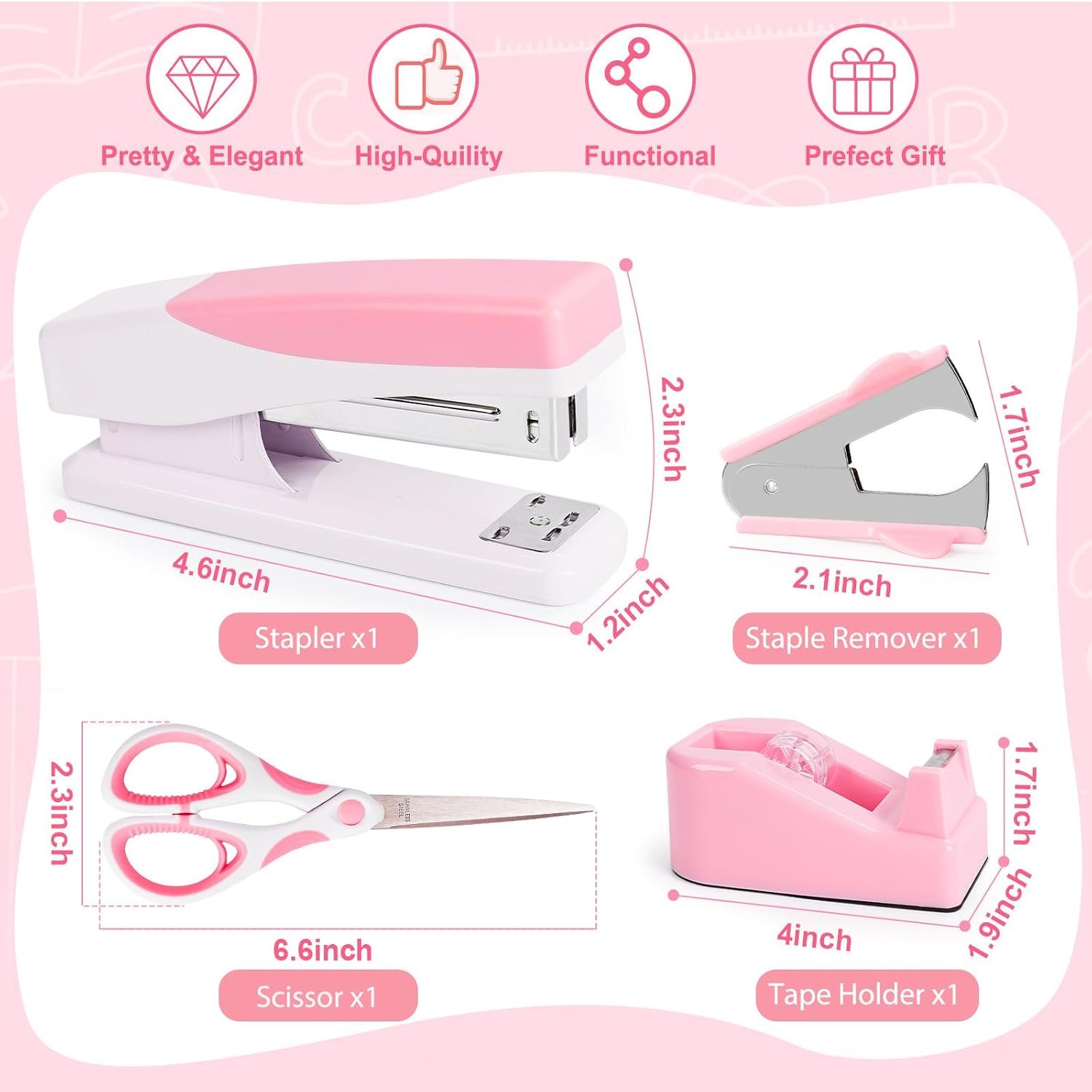 Pink Office Supplies Pink Accessories for Women Cute and Disnser Set- Remover Clips Scissor Knife Ruler Gift for Coworkers Stunts - Image 2