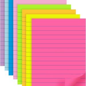 (8 Pads) Lined Sticky Notes 4x6 in , 8 Colors Self Sticky Notes Pad Its, Bright Stickies Colorful Big Rectangular Sticky Notes for Office, Home, School, Meeting, 40 Sheets/pad