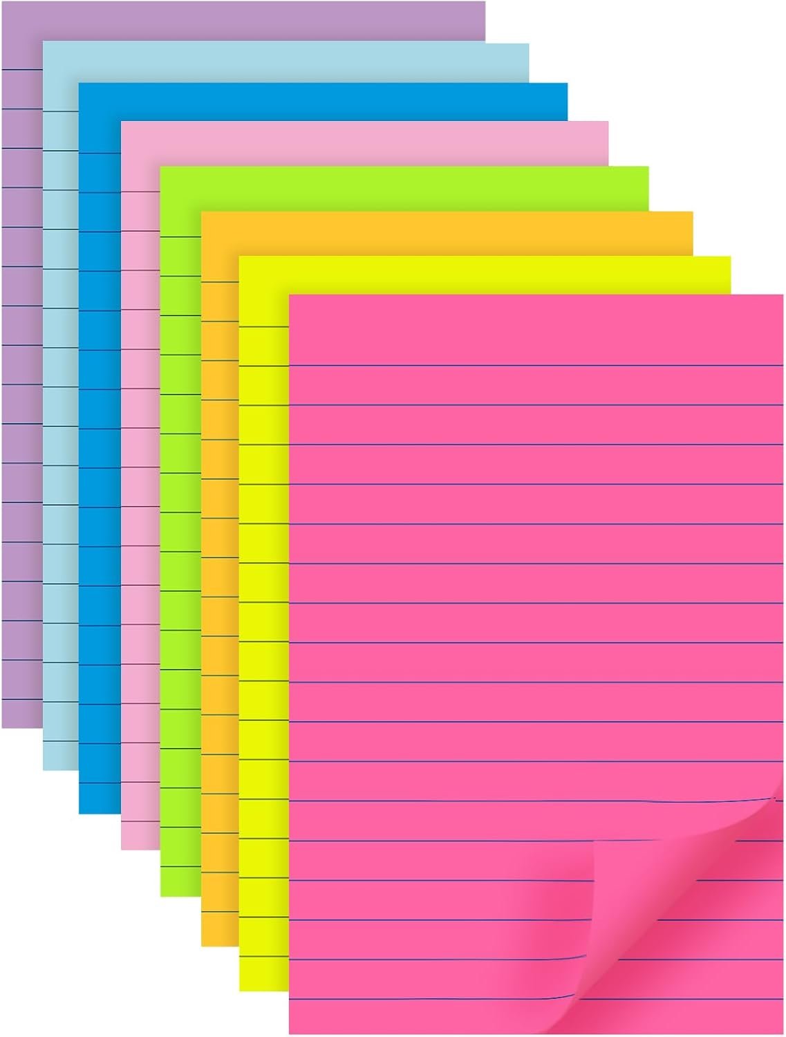(8 Pads) Lined Sticky Notes 4x6 in , 8 Colors Self Sticky Notes Pad Its, Bright Stickies Colorful Big Rectangular Sticky Notes for Office, Home, School, Meeting, 40 Sheets/pad