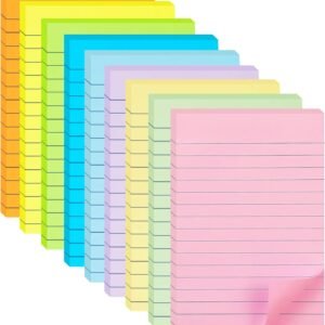 9 Pack Lined Sticky Notes 4X6 in , 9 Pastel Colors Large Ruled Sticky Colorful Super Sticking Power Memo Pads Strong Adhesive, Sticky Notes with Lines Office, Home, 35 Sheets/pad