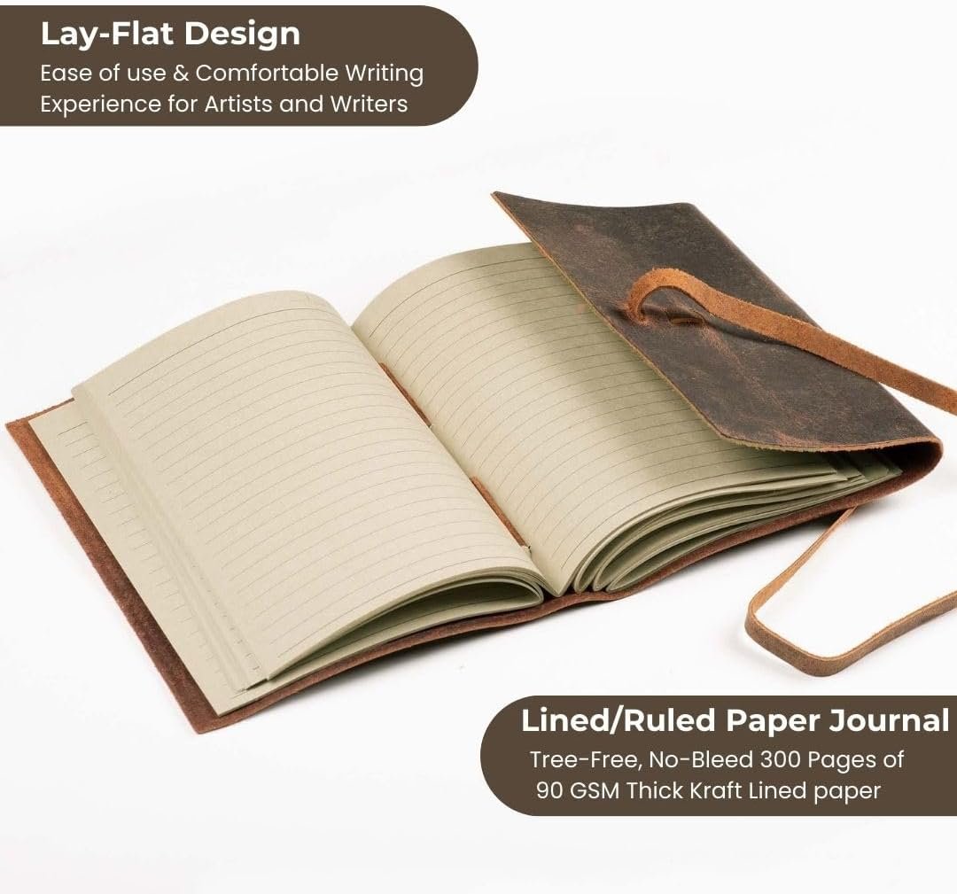 Genuine Leather Bound Journal Writing Notebook for Men Women - Daily Writing Notepad Lined Paper 300 Kraft Pages, Handmade, Rustic Brown, 6 X 4 in (A6) - Image 2