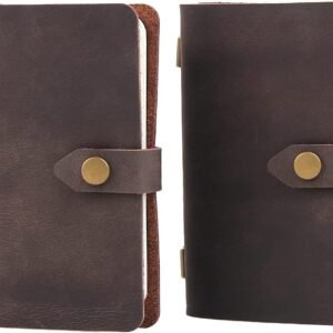 Leather Small Travel Journal Notebook, Vintage Daily Journal notebook Lined Paper, Handmade  Leather Notepad for Women & Men(2 pack/coffee*2)