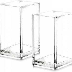 2-Piece Transparent Acrylic Pen Holder Set, Desktop Storage Accessory, Makeup Brush Holder, Modern Minimalist Style Office, School, and Home Desktop Stationery Organizer, Size: 2.6 x 2.6 x 4 inches | Office Supplies