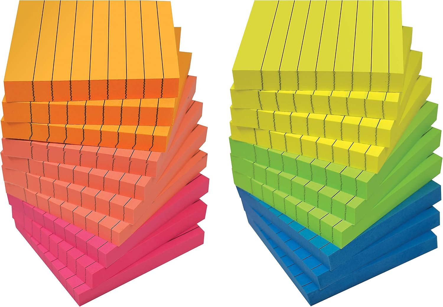 Lined Sticky Notes 3 x 3, 20 Pack Box, 2,000 Sheets (100/Pad), Self Stick Notes with Lines, Bright Assorted Colors, Memos, Strong Adhesive, 20 Pads in Box