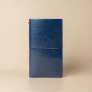 Small Refillable Travel Journal, 8.1" x 4.7" - Aesthetic Faux Leather Notebook for Travelers, Writing & Poets, Blank Inserts, Navy