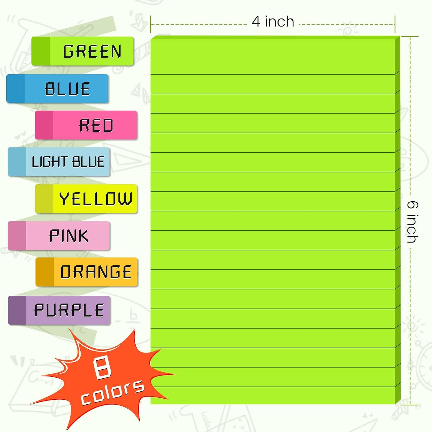(8 Pads) Lined Sticky Notes 4x6 in , 8 Colors Self Sticky Notes Pad Its, Bright Stickies Colorful Big Rectangular Sticky Notes for Office, Home, School, Meeting, 40 Sheets/pad - Image 2