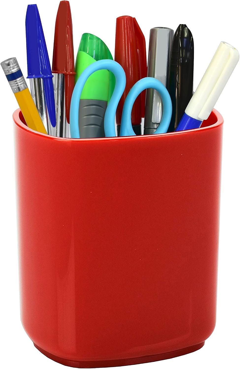 Extra-large pen holder/pen cup — giant desktop organizer, designed for students, artists and professionals (plastic material) (pure red): Office Supplies