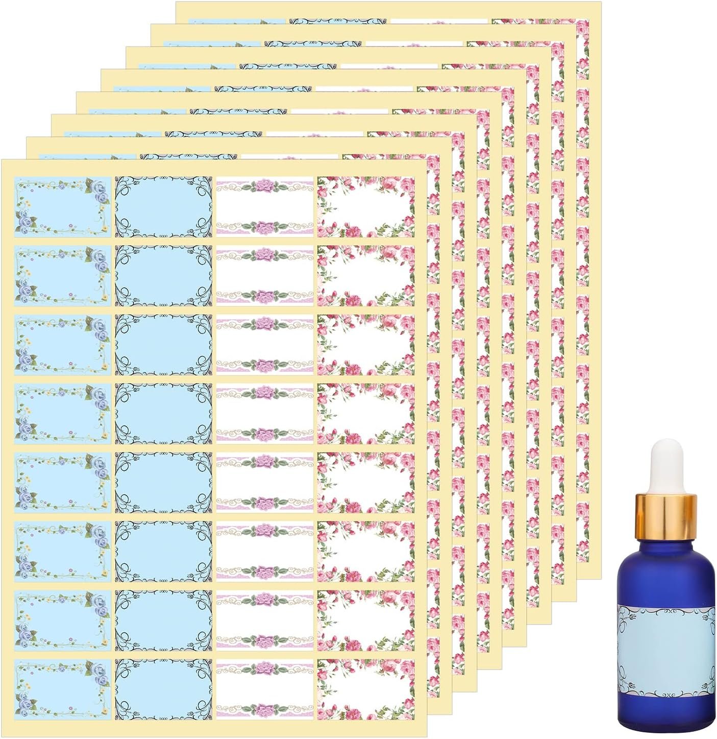 Floral handwritten label paper, 256 self-adhesive gift label stickers, blank and writable