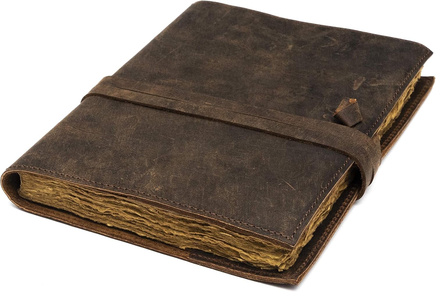 Refillable Vintage Leather Journal - Book of Shadows Journal, , Writing Journal, Handmade Antique Deckle Edge Paper, Vintage Leather Journal (8.3" x 5.8" - A5, Vintage Brown)