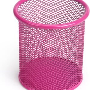 Desktop Pen Holder Cup, Metal Mesh Pencil Cup Holder, Suitable for Office Desk and Pen Storage (Pink): Office Supplies