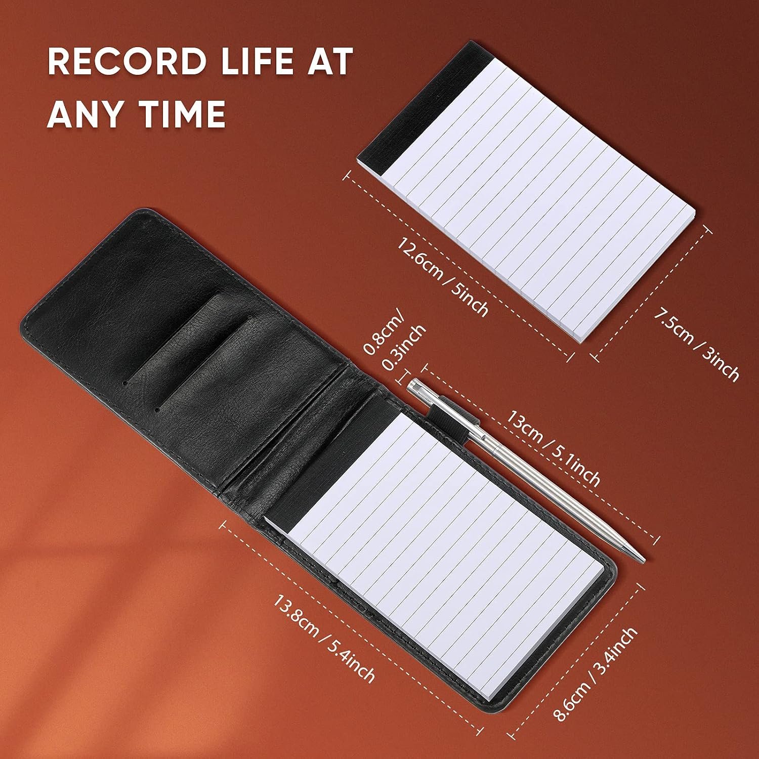 2 Pieces Pocket Notepad Small Notebook Memo Pads Hardcover Father's Day Papa Gift Journal Notepad with Refillable Lined Sheet and Ballpoint Pen Travel Journals, 5.4 x 3.4 Inch (Black) - Image 2