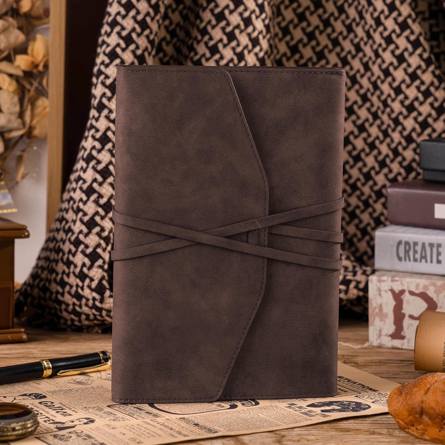 for Men Women Leather Bound Journaling Notebook Diary 160 Pages Book of Shadows Journal Soft Cover Journals for Writing Travel Gifts, 5.9x 8.6 in, Brown - Image 2
