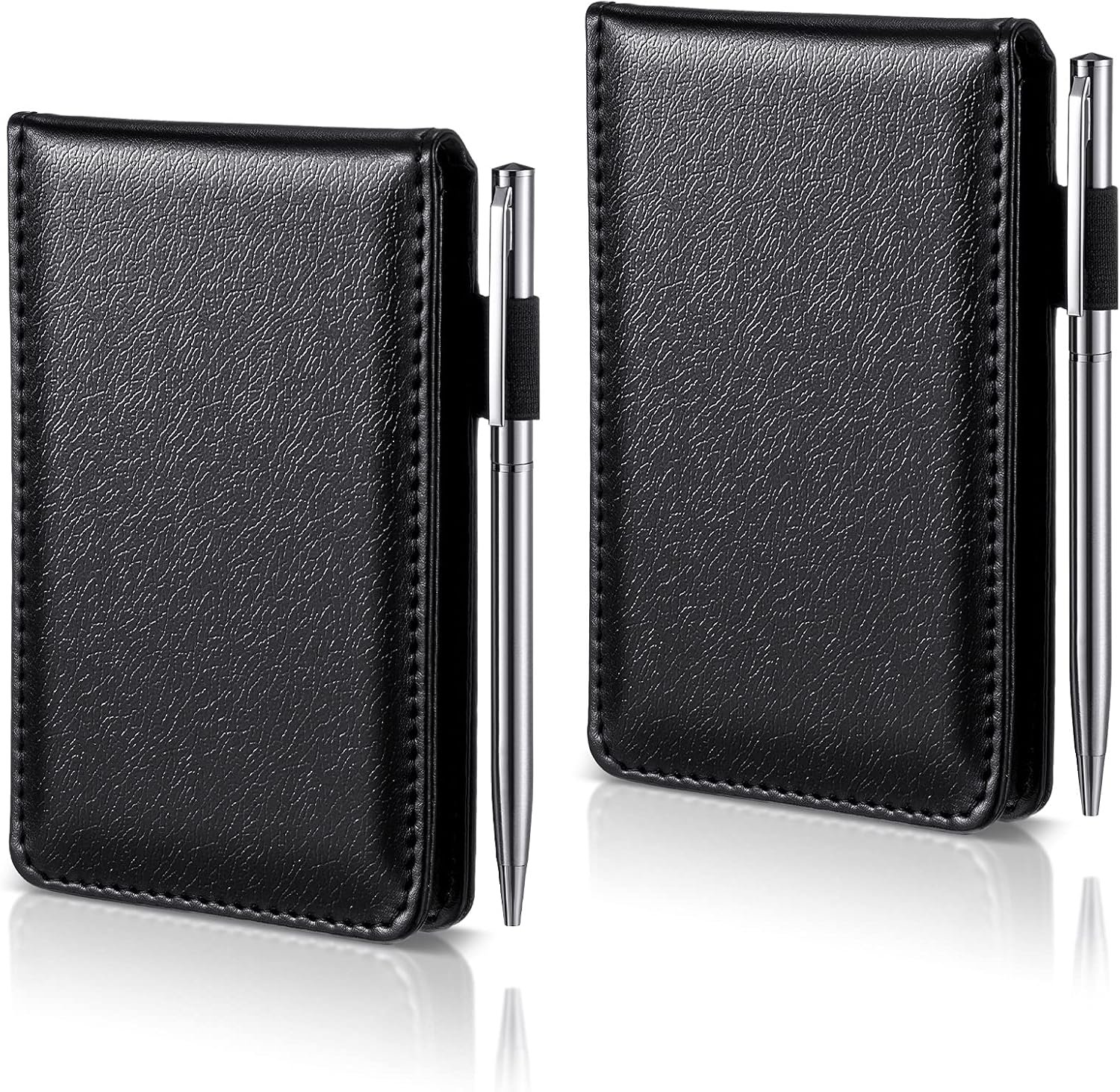 2 Pieces Pocket Notepad Small Notebook Memo Pads Hardcover Father's Day Papa Gift Journal Notepad with Refillable Lined Sheet and Ballpoint Pen Travel Journals, 5.4 x 3.4 Inch (Black)