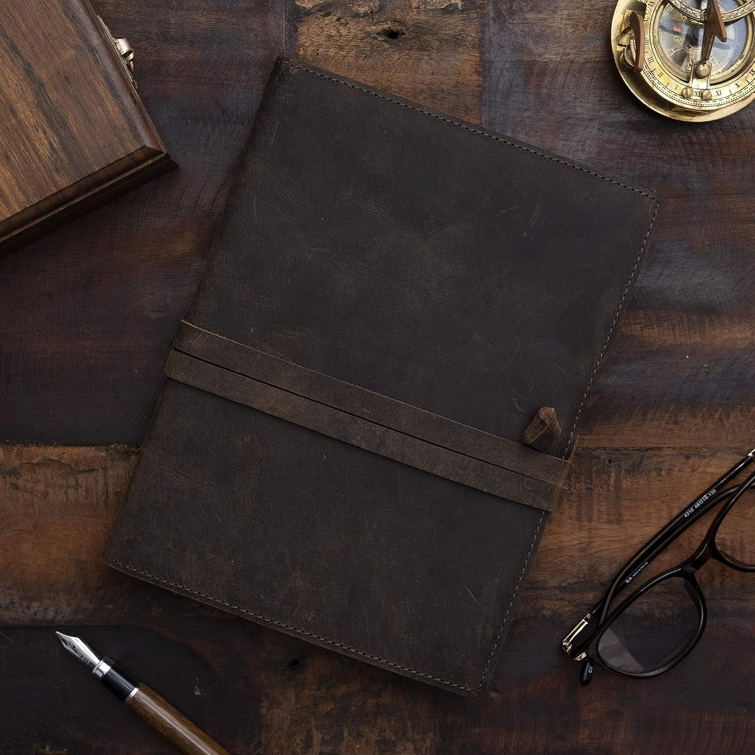Refillable Vintage Leather Journal - Book of Shadows Journal, , Writing Journal, Handmade Antique Deckle Edge Paper, Vintage Leather Journal (8.3" x 5.8" - A5, Vintage Brown) - Image 2