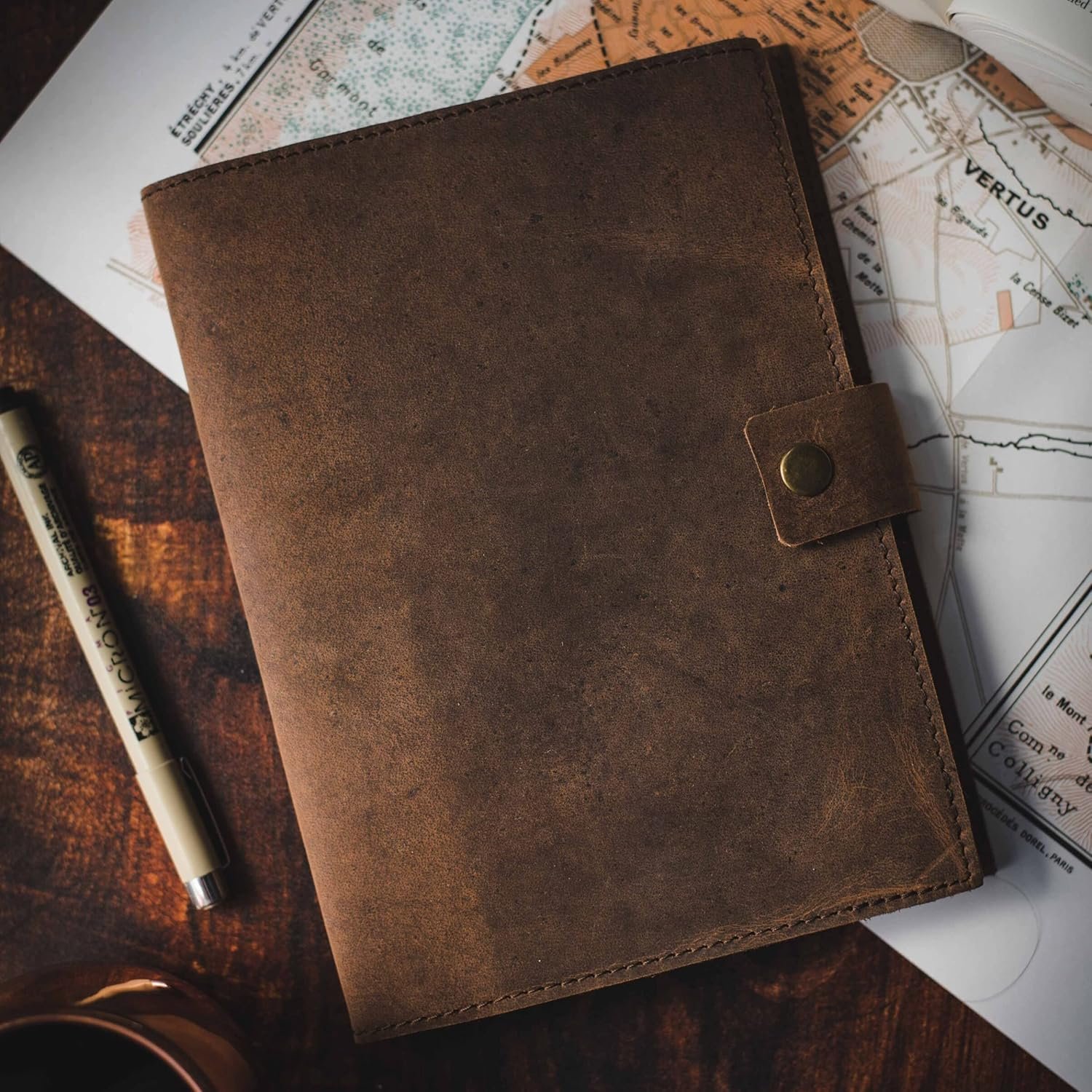 Refillable Leather Journal | Premium Lined A5 Notebook Cover | 200 Ruled Writing Pages | Card Holder Slot | Leather Bound Journals for Men & Women, Best Gift Travel Diary, Cool Planner - Image 2